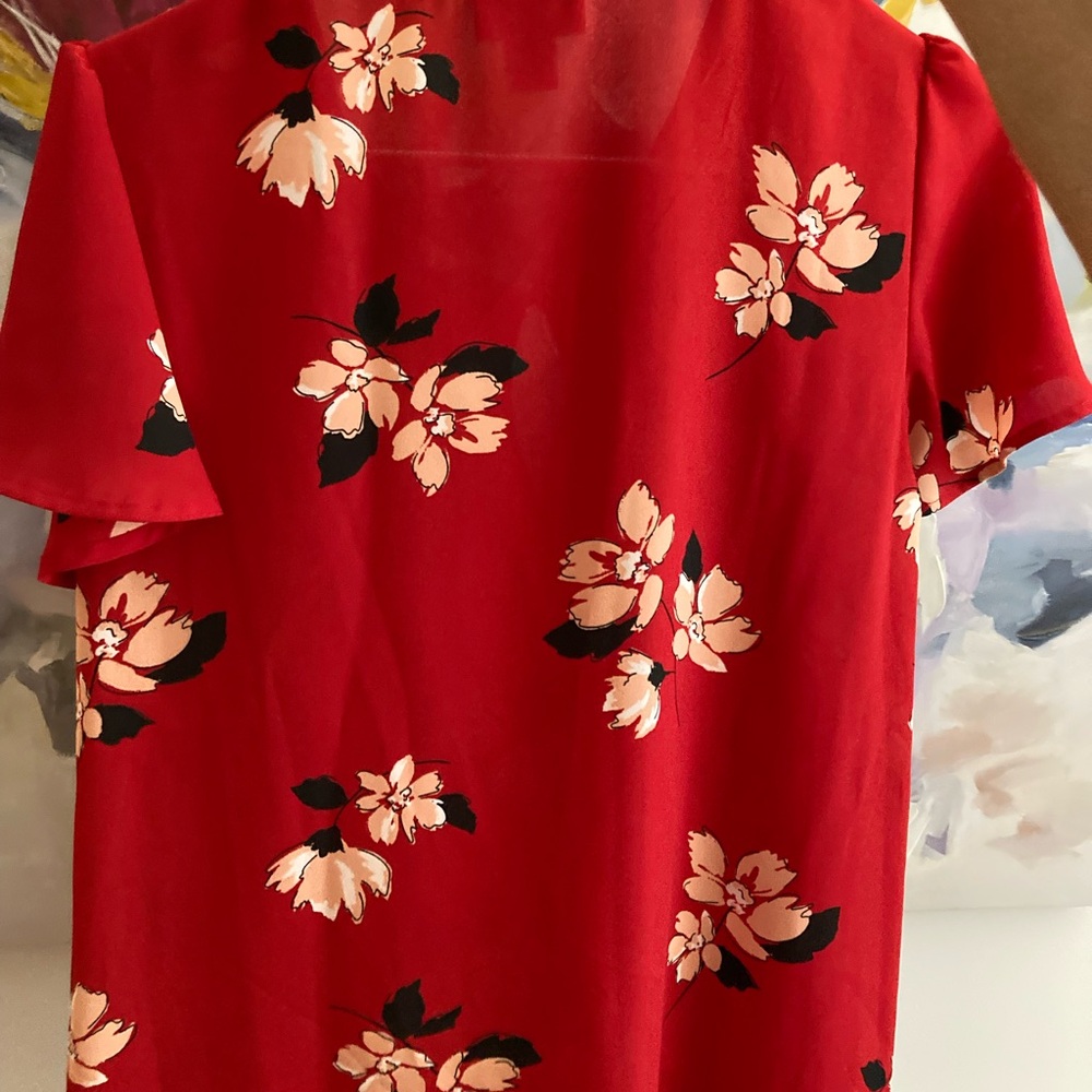 Liz Claiborne Red and Black Floral Blouse - Picture 2 of 8